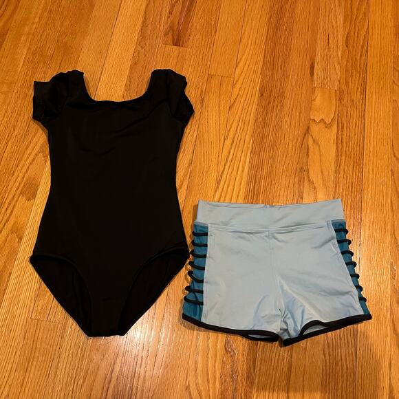 Girls Dance Leotard and shorts set Capezio Black Blue Ballet Youth Large - Picture 2 of 4